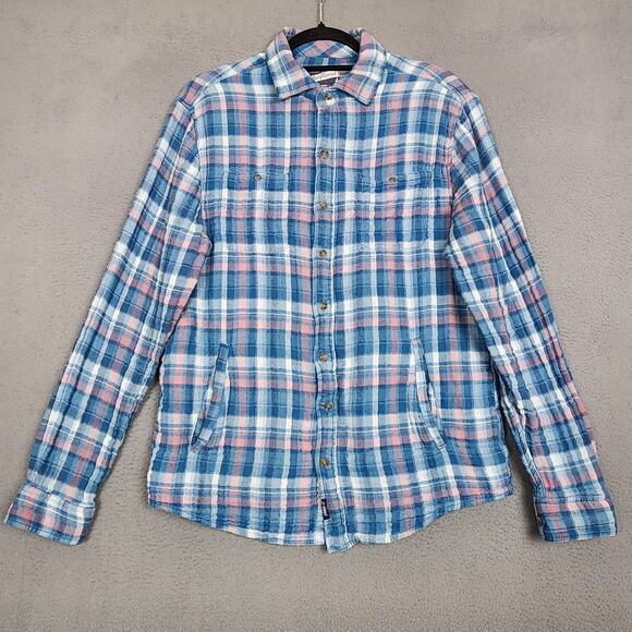 johnnie-O Surflannel Shirt Jacket Mens Medium Blue Pink Plaid Jason JMJK1920 - Picture 1 of 15